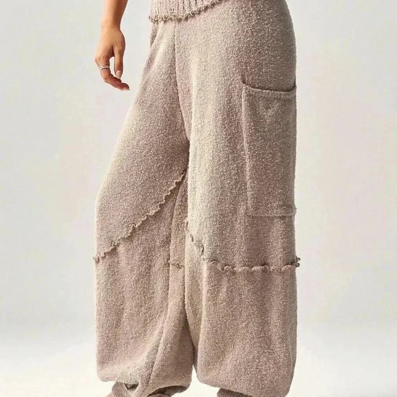 Brown Casual Women's High Waist Loose Baggy Sweater Pants With Cinched Ankles - Picture 7 of 8